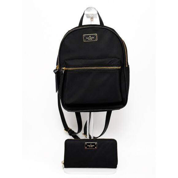 Kate Spade Nylon Backpack & Wallet Set Black Gold Zip WKRU4717 main image 14